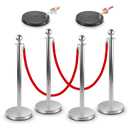 Stanchions with Velvet Ropes Set, 5 ft Velvet Ropes and Posts, Stainless Steel Barriers for Crowd Control Barriers, Party Supplies, Exhibition (Silvery-4pcs)