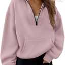 Trendy Queen Womens Sweatshirts Quarter Half Zip Pullover Hoodies Fall Fashion 2026 Winter Fleece Jackets Sweaters (Large, Darkpink)
