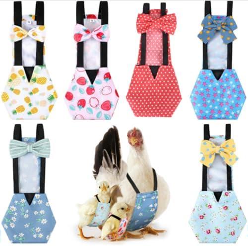 DoubleFill 5 Pcs Washable Chicken Diapers Reusable Pet Diaper with Bow Tie for Pet Ducks Hens Goose Clothes Poultry Nappies Waterproof Adjustable for Hen Rooster Chicken(Classic,M)