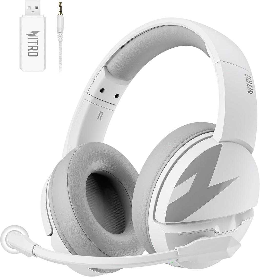 acer Wireless Gaming Headset, PS5 Headset with 2.4GHz for Ps5, Ps4, PC, Switch, Bluetooth 5.3 + 100Hrs Gaming Headphones with Noise Canceling Mic for Laptop, Mobile, Mac, 50mm Drivers (White)