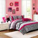 Intelligent Design Comforter Set Fun Bedroom Dcor - Modern All Season Polka Dot Print, Vibrant Color Cozy Bedding Layer, Matching Sham, Decorative Pillow, Full/Queen, Zebra Pink 4 Piece