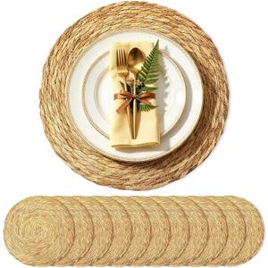 13 Inch Round Woven Placemats, Set of 12 Wicker Table Mats