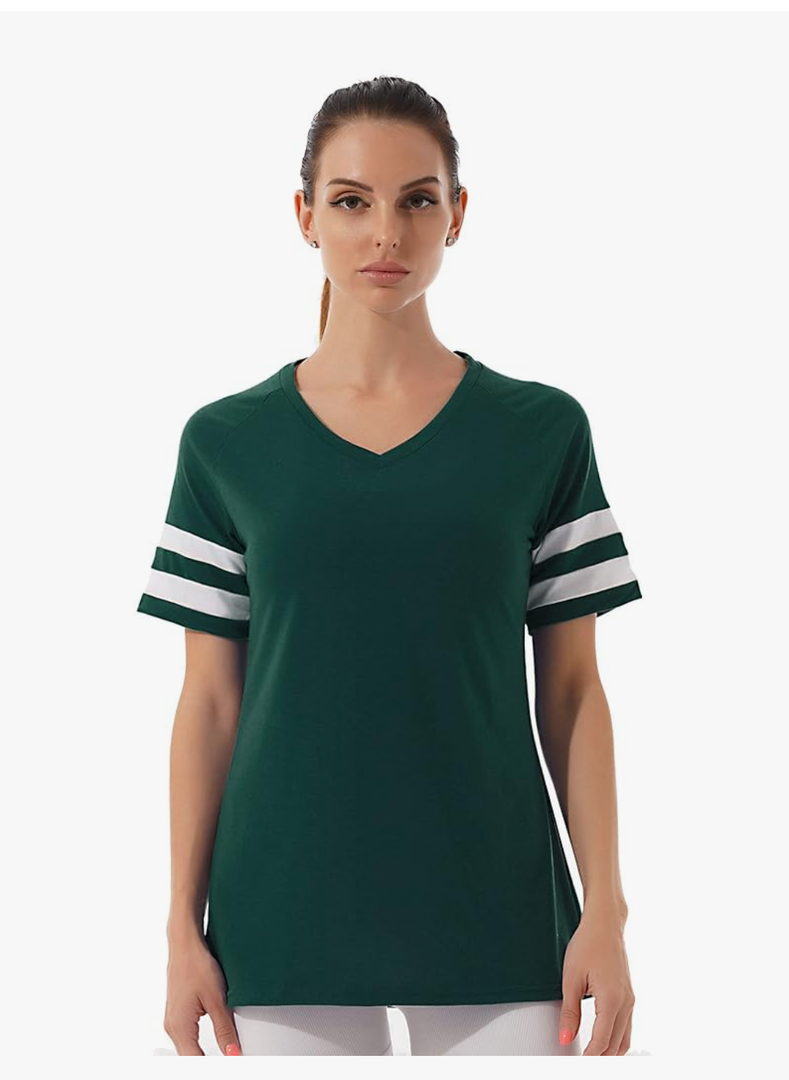Womens Summer Short Sleeve V Neck Color Block T Shirts Striped Raglan Baseball Tees, Size:3X
