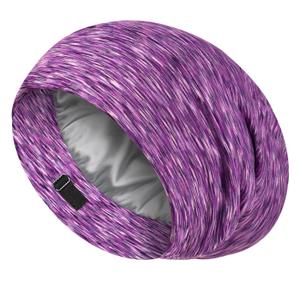 LULUSILK Mulberry Silk Lined Sleep Cap, No More Frizzy Tangled Hair, Stay On Silk Hair Wrap for Sleeping with Adjustable Strap, Silk Bonnet for Women and Men, Assorted Color Purple, Pack of 1