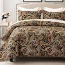 Exclusivo Mezcla Reversible Boho Quilt Set King Size, 3 Pieces Paisley Black All Season Bedspreads, Ultra Soft Floral Coverlet Bedding Set with Printed Pattern (1 Quilt, 2 Pillow Shams) (King (96"x104"), Paisley-colorful Black)