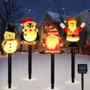 Lewondr 4 Pack Christmas Decorations Outside,Solar Lighted Santa Claus,Snowman,Gnome,Penguin with Garden Stakes,Waterproof Garden Lawn Pathway with 8 Lighting Modes,Yard Decor for Xmas Party,Holiday