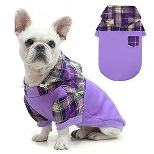 K9meme Plaid Dog Hoodie for Small Medium Large Dogs, Warm Dog Sweatshirt with Hat and Leash Hole, Dog Clothes for Puppy Bulldog M Sized Breeds Dogs, Soft Pullover Fleece Dog Sweater