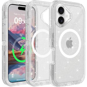 for iPhone 17 Case Compatible with MagSafeShockproof, 3-Layer Drop Protection, Heavy Duty Magnetic Protective Phone Case Cover, 6.3", Clear Glitter