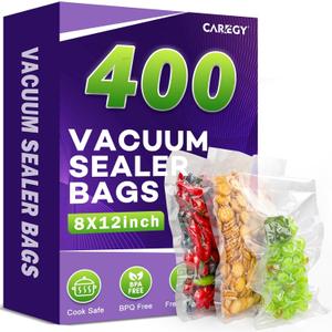 CAREGY Vacuum Sealer Bags 400 Quart 8" x 12" with BPA Free for Food Storage Meal Prep or Sous Vide
