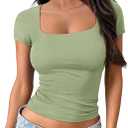 Trendy Queen Tshirts Shirts for Women Double Lined Going Out Crop Tops 2025 Spring Summer Workout Y2k Clothes Beach Fashion
Green, XL