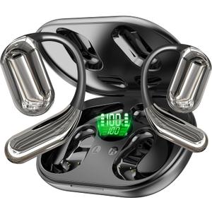 Wireless Earbuds, Open Ear Headphones, Over Ear Bud with Earhooks, ENC Noise Cancelling Mic, 60H Playtime, IP54, Bluetooth 5.4 Headphones for Running/Workout/Translation Studies, Black