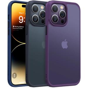 TORRAS Shockproof for iPhone 14 Pro Case, [3X Military-Grade Drop Tested & Slim Silky Feel] Translucent Hard Back with Silicone Protective Anti-Fingerprint Anti-Scratch Phone Case Guardian, Black