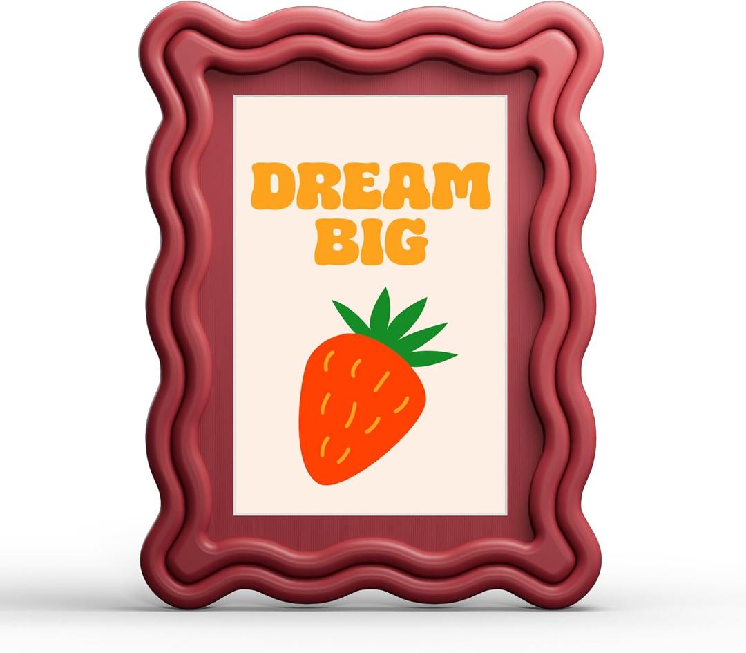 YESKAY 5x7 Picture Frame with Mat for 4x6,Cute Wavy Edge Photo Frame with Real Glass,Wooden Scalloped Frame for Tabletop or Wall Hanging,Red,1 Pack