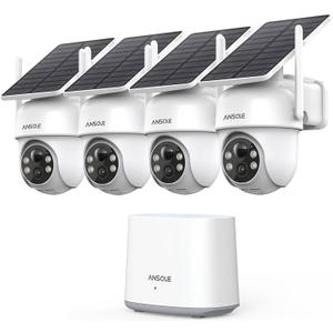 Security Cameras Wireless Outdoor Home System, 4 Camera Kit, No Subscription Fees, Solar Powered, Local Storage, 365-Day Battery Life, 360PTZ Surveillance, Auto Tracking, 2K Color Night Vision