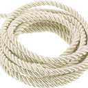 MECCANIXITY Twisted Cord Trim, 5 Yard 3mm 3-Ply Twine Braided Rope Shiny Thread String for Craft Gift Bag Curtain Christmas Decor, Cream White - 5m
