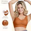 Wireless Bras for Women, Seamless Full Coverage Comfortable Soft V Neck No Underwire Support Push Up Everyday Bra (Small, Brown)
