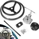 Boats Steering System, 15 Feet Cable Outboard Steering Kit with 3/4'' Standard Tapered Shaft & 13.5" Steering Wheel for Yachts, Fishing Boats and Other Watercraft