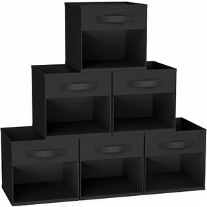 DIMJ Collapible Storage Cubes, 12.2 Inch Cube Storage Bins with Window, Fabric Baskets for Shelves, Foldable Cube Storage Organizer Cube Bins for Closet, Shelves, Home, Office, 6 Packs, Black