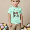 Easter Shirt for Toddler Boys Girls Cute Bunny Face Sunglasses Graphic Tshirt Rabbit Easter Day Gift Short Sleeve Unisex Tops (1-2T, Green)
