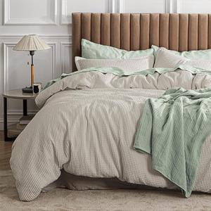 Bedsure Waffle Comforter Set Queen, Linen Soft Bedding, Waffle Weave Bed Set, 3 Pieces, 1 Comforter (90"x90") and 2 Pillow Shams, Cotton Shell and Polyester Lining for All Seasons