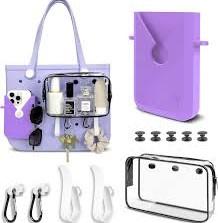 6 Packs,Accessories for Medium XL Bogg Bag,Includes Silicone Phone Holder,PVC Insert Bag,Hooks,and Keychain.Accessories Can Be Installed Inside or Outside (Gray)