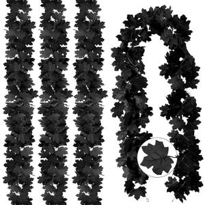 Joyhalo 4 Pack Halloween Garland, 5.7FT Black Maple Leaf Garland Halloween Decor, Spooky Black Leaves Vines Outdoor for Mantle, Home, Office, Stair Railing, Door Frame, Fireplace and Fall Decorations