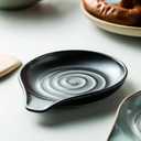 Spoon Rest, Porcelain Drip Tray for Multiple Utensils, Cooking&Large Spoon Holder for Stove Top, Modern Farmhouse Kitchen Decor Utensil Holder for Spoons, Ladles, Tongs&Spatula, Black
