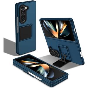 for Samsung Galaxy Z Fold4 5G Case, Armour Rugged Silicone TPU Bumper Tough PC Cover Galaxy Z Fold 4 with Kickstand, Military Shockproof Phone Case for Samsung Z Fold4 Blue