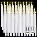 Homemory 48Pcs 11 inches White LED Taper Candles, Flameless Taper Candles with Remote Timer Dimmer, Plastic Battery Operated Candlesticks with Flickering Flame for Halloween Christmas Wedding Party
