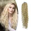 Invisible Seamless Tape in Hair Extensions Skin Weft Curly Remy Human Hair Platinum Blonde 18inch20Pcs