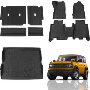 Floor Mats Compatible with 2021 2022 2023 2024 2025 Ford Bronco Trunk Mat Cargo Liner Kick Mat for Ford Bronco Accessories 4 Door(Trunk Mat+Floor Mats+Rear Backrest Mats)