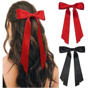 Cute Hair Accessories: Bow Clips, Ribbon Barrettes with Tassels, and Hair Bows for Women in Black and Red