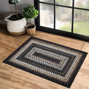 ROYHOME Small Area Rug 2x4 Indoor Non-Slip Entryway Mat Braided Print Area Rugs Boho Accent Rug Farmhouse Washable Rug Modern Geometric Carpet for Living Room Bedroom Kitchen, Black