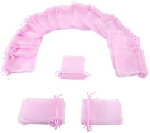 Brybelly 50 Pack of 4 x 6" Pink Drawstring Organza Storage Bags - Party Favor Pouch for Weddings, Showers, Birthdays & Holidays, Great for Gifts, Candy, Collectibles, & Jewelry