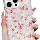 Jmltech for iPhone 16 Pro Max Case Women Girly Aesthetic Floral Shockproof Slim Thin Protective Flowers Flexible Silicone Cases for iPhone 16 Pro Max Pink with Beaded Phone Charms Wristlet