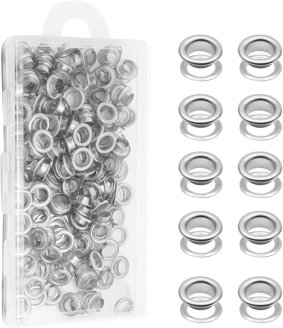 Biaungdo 1/4" Eyelets, Silver Grommets Eyelets, Metal Eyelets with Washers for Canvas, Shoes, Clothing, Fabric, Leather and Bag, 100 Sets (Silver)
