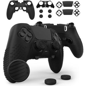 Foamy Lizard Eclipse PS5 EDGE Controller Skin Combo Set | Dock Compatible, Protector Decals, Anti-Slip Soft Gel Silicone Cover, Faceplate Shell & Thumb Grips for PlayStation 5 DualSense EDGE (Black)