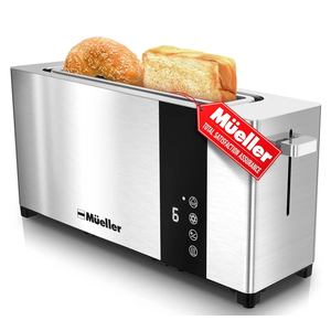 Mueller UltraToast Full Stainless Steel Toaster 2 Slice, Long Extra-Wide Slots with Removable Tray, Cancel/Defrost/Reheat Functions, 6 Browning Levels with LED Display, Housewarming Gifts New Home