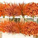 Agusbagli 40 Bunches Artificial Fall Outdoor Flowers Fake Autumn Boxwood Plants UV Resistant Plastic No Fade Faux Fall Flowers Arrangements for Thanksgiving Autumn Weddings Porch Indoor Home Decor (Orange)