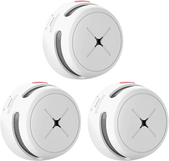 Smoke Detector 10-Year Battery with Test/Silence Button, AEGISLINK Fire Alarm with Photoelectric Sensor, Low Battery Warning, Complies with EN 14604, S500 (Independent), 3-Pack