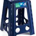 Dyforce 17.5 Inch Folding Step Stool 400lbs Capacity Sturdy Plastic Foldable Step Stools for Adults Stepping Stool with Handle Easy to Carry Handle Folding Stool for Kitchen (Royal Blue 1PC)