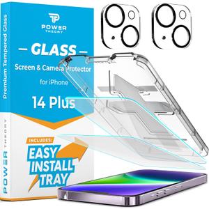 Power Theory Designed for iPhone 14 Plus Screen Protector with Camera Lens Protectors and Easy Install Kit [Premium Tempered Glass]