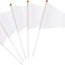 25 Pack White Pennant Flags Small Mini Hand Held Solid Color Pennant Flags On Sticks,Party Events Celebration,School,Grand Opening,Kids Birthday,Sports Clubs,Flower Pot (White)