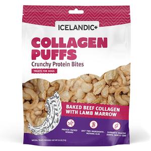Icelandic+ Collagen Puffs: Baked Beef Collagen with Lamb Marrow 2.5oz - Treats for Med-Lg Dogs, Crunchy Protein Bites (2.5 Ounce (Pack of 1)) BB Date: 5/13/27