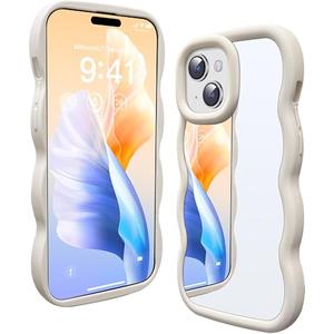 Mephoro 2 Pack Mirror Case for iPhone 13, with Curly Wave Frame Phone Cover Shockproof Protective Cover for iPhone 13 Women Girl Makeup, Stone