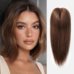 DWY 100% Human Hair Toppers for Women,Lace Front Mono Top Hand-Tied Base Three Clips in Topper,Hair Loss Cover No Bangs,Hair Extensions for Thinning Hair,Light Auburn Brown(14inch)