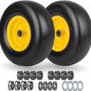 13x5.00-6 Flat Free Lawn Mower Tire and Wheel, Smooth Tread Tire for Lawnmower, Installed 3/4" Bearing with Extra 5/8" Bearing, 3.25"-5.9" Centered Hub, 2 PCS