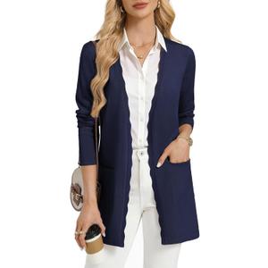 GRACE KARIN Long Cardigan Sweater for Women Lightweight Cardigans Business Casual Open Front Spring Outfits with Pockets (Blue, XL)
