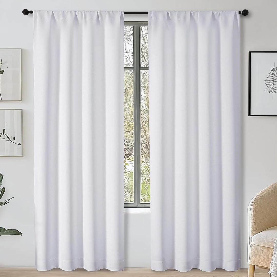 OWENIE Sally White Light Filtering Curtains 84 Inches Long 2 Panels Set for Bedroom Living Room, Solid Soft Insulated Privacy Window Treatment Drapes, 2 Pcs Each W40 x L84 Inch, White