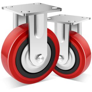 Nefish 6 Inch Industrial Grade Casters Wheels, Heavy Duty Polyurethane Casters (2 PACK) with Dual Ball Bearing, Solid Polyurethane Wheel 2250 Lb, Rigid Casters for Cart, Industrial, Machine